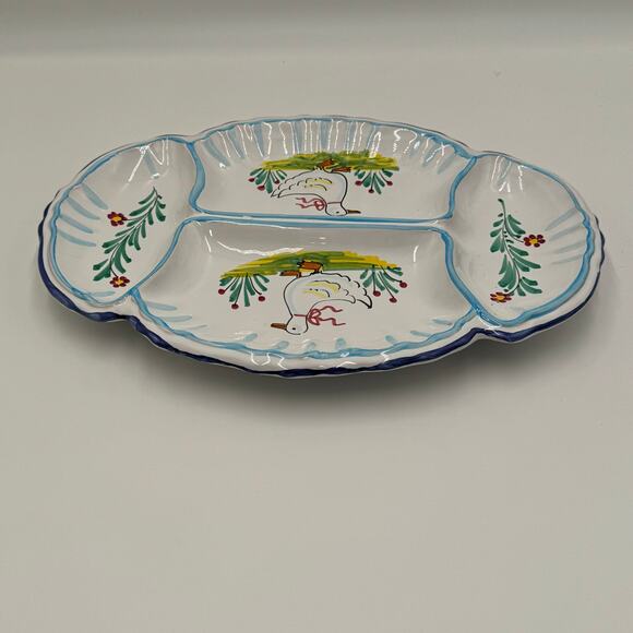 Deruta Italian HandPainted Geese Divided Platter 13.5x9.5 · Blue/White - Picture 6 of 10